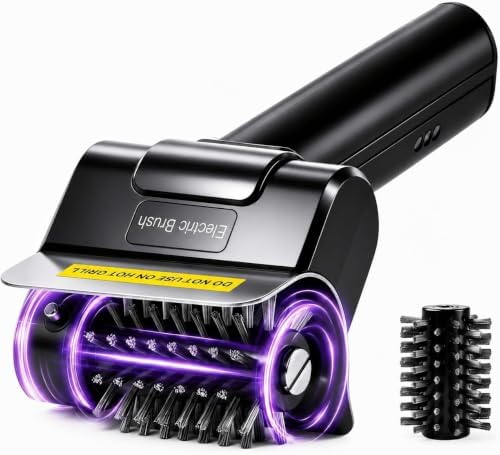 Electric Grill Brush, Portable Power BBQ Cleaner with 1100 RPM Motor, 304 Stainless Steel Head, Dual Safety Lock, Type-C Rechargeable Grill Master Cleaner for Iron, Gas & Charcoal Grills, Black