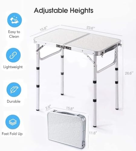 YUFIFAIRY Small Folding Table Portable, 24" L x16 W Foldable Camp Table