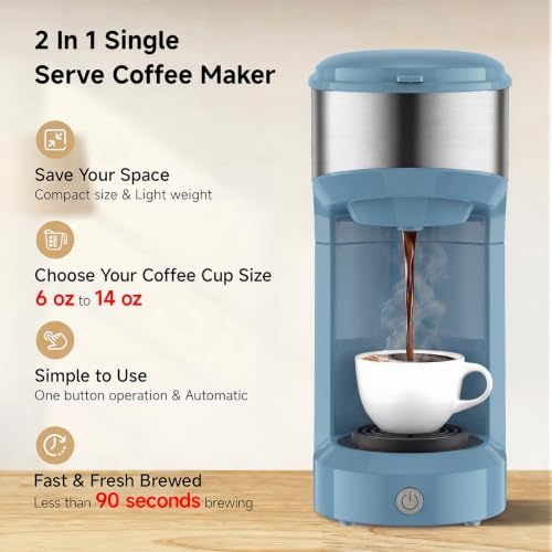 Single Serve Coffee Maker, Small K Pod&Ground Coffee Machine