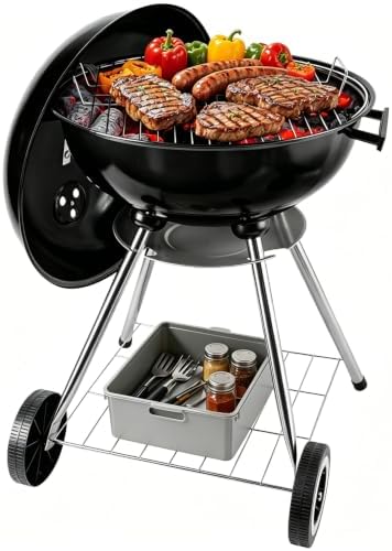 18-inch Charcoal Grill Kettle grill: Black Portable grill with stainless steel grilling net - backyard barbecue party grill (18inch)