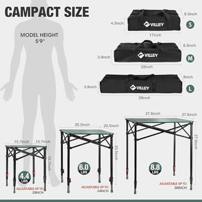 VILLEY Folding Camping Square Table, Portable Aluminum Table, Large