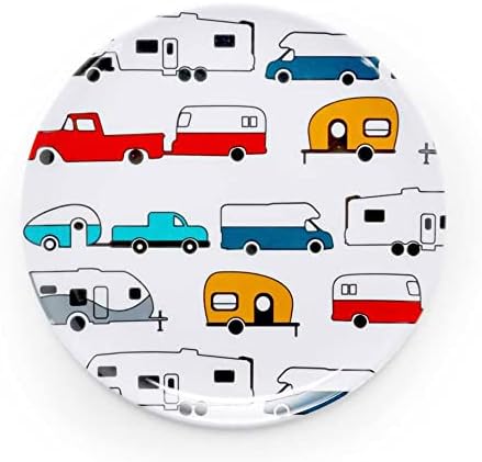 Camco Life is Better at The Campsite Small Salad Plate - White with Multicolor Retro RV, Trailer and Camper Print , Great for Salads and Deserts, BPA Free, Melamine (53223)
