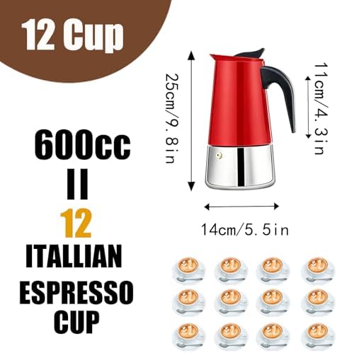12 Cup Stovetop Espresso Maker Stainless Steel Moka Pot Stove Top Percolator Italian Coffee Makers Capable Mocha Greca Machine Cafe Classic Induction Cookers for Home and Camping 600ml 20oz