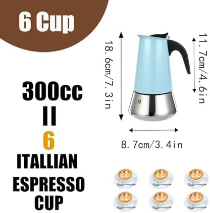 DITOSH6 Cup Stovetop Espresso Maker Stainless Steel Moka Pot Stove Top Percolator Italian Coffee Makers Capable Mocha Greca Machine Cafe Classic Induction Cookers for Home and Camping 300ml 10oz