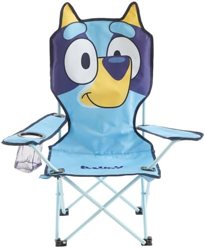 Idea Nuova Bluey Kids Folding Camping Chair with Cup Holder & Storage Pocket,Portable Outdoor Chair for Toddlers, Camping, Beach & Picnic