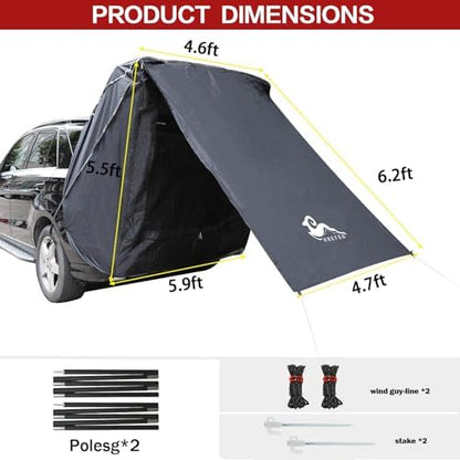 SUV Tailgate Tent with Awning, 2-Person Hatchback Tent for Camping
