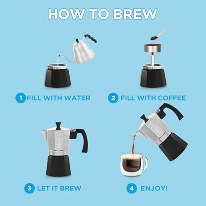 GROSCHE Milano Stovetop Espresso Maker Moka Pot 9 espresso Cup Tuxedo Black