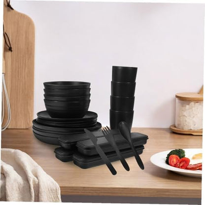 Black 4 Set Reusable PP Utensils Set Xmas for Camping Picnic