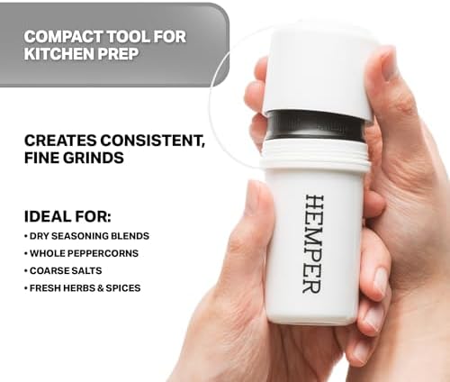 Hemper Keeper 3-in-1 Grinder & Storage Container – Compact Organizer with Removable Grinder, Dual Compartments for Raw & Ground Materials, Travel-Friendly with Clip Attachment - (White)