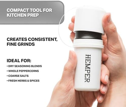 Hemper Keeper 3-in-1 Grinder & Storage Container – Compact Organizer with Removable Grinder, Dual Compartments for Raw & Ground Materials, Travel-Friendly with Clip Attachment - (White)