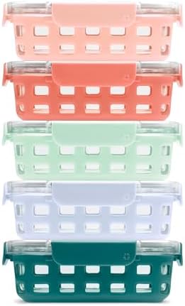 Ello Duraglass 3.4 Cup Glass Meal Prep Containers, 10 Pc, 5 Pack, Melon