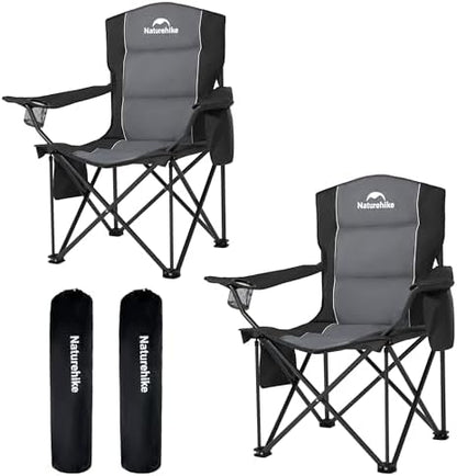 Naturehike Oversized Camping Chair with Cooler Bag, Heavy Duty Lawn Chair Support 450 LBS, Portable Padded Outdoor Folding Chair, 2 Pack