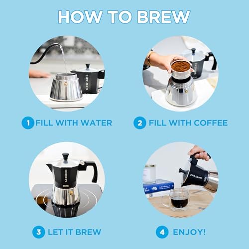GROSCHE Milano Induction Stovetop Espresso Maker Moka Pot 3 Cup (Black)