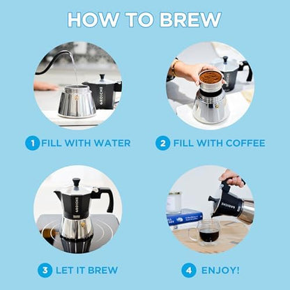 GROSCHE Milano Induction Stovetop Espresso Maker Moka Pot 3 Cup (Black)