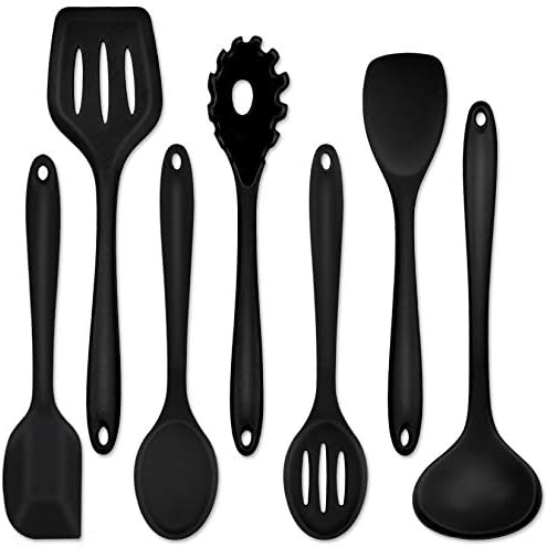 P&P CHEF Black Kitchen Utensils, Silicone Cooking Utensil Set of 7