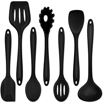P&P CHEF Black Kitchen Utensils, Silicone Cooking Utensil Set of 7