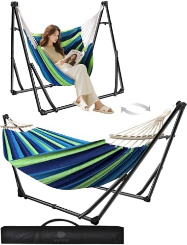 ANYOO 2-in-1 Hammock & Chair Stand with Collapsible Steel Frame & Carry Bag
