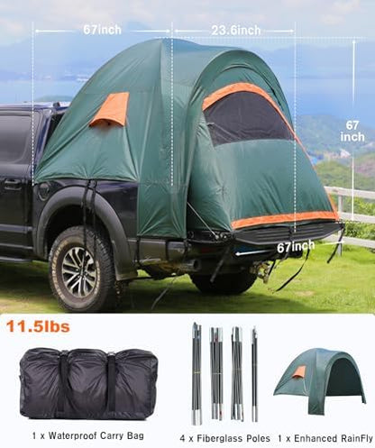 LIBERRWAY Truck Bed Tent for 2 Person, 5.5-5.8 FT Pickup Truck Tent with Waterproof Rainfly Oxford for Camping Travel Outdoor Chevy Silverado 1500 Dodge Ram 1500 Ford F-150 GMC
