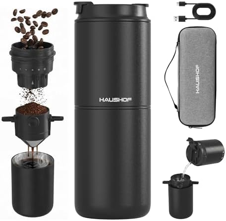 HAUSHOF Rechargeable Electric Grinder, Portable Brew Pour Over Coffee Maker