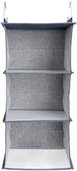 Household Essentials Hanging Cotton Blend Closet Organizer with 3 Storage Shelves, Denim