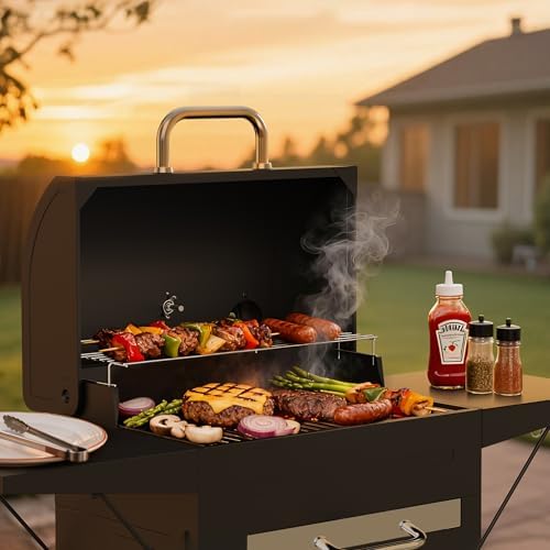 KEYO GRILL 20-Inch Charcoal Grill, Heavy Duty with Side Tables & Ash Tray