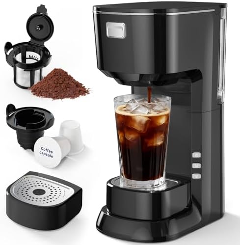 Coffee Maker, Single Serve Brewer for K Pods & Ground-Black