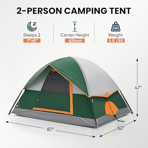OLIXIS Camping Tent 2 Person, Tent for Camping, Fast Setup, Compact Carry