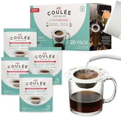 Coulée EcoPour B.I.O.N. Decaffeinated Coffee, Single Serve, 20 Pack