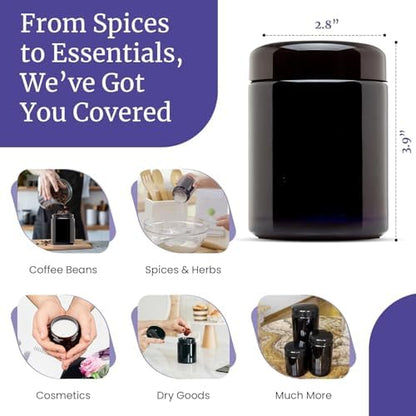 Infinity Jars 250 ml UV Glass Airtight Spice Jar Set, 6 Pack, Black