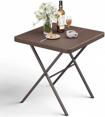Folding Table, Portable Square Foldable Table No Assembly, Heavy Duty Steel Frame Indoor Outdoor Camping Patio Table with 400 LBS Capacity, Picnic Card Table for Backyard, RV, Small Spaces