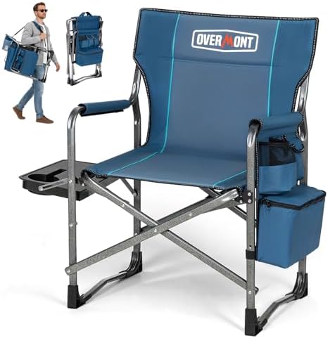 Overmont Folding Camping Chair with Side Table, Cooler Bag, 400 lb Capacity