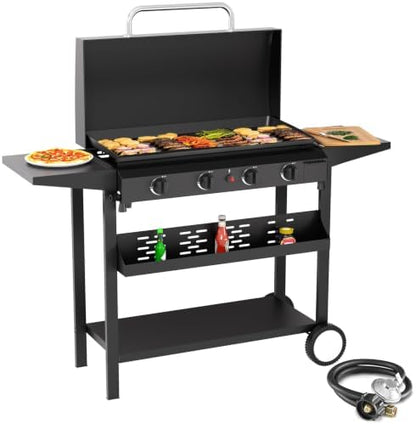 SKOK Propane Gas Griddle with Hood - Flat Top Grill with Standing Cart