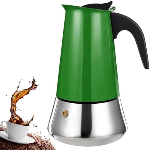 4 Cup Stovetop Espresso Maker Stainless Steel Moka Pot Stove Top Percolator Italian Coffee Makers Capable Mocha Greca Machine Cafe Classic Induction Cookers for Home and Camping 200ml 6.6oz