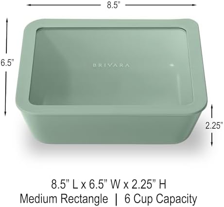 Glass Food Storage Container with Lid, 6-Cup Medium Rectangle | Microwave-Safe Airtight Lid, Oven-Safe Ceramic-Coated Glass | Zero Plastic, No PFAS/PFOA/BPA, Reusable [Willow]