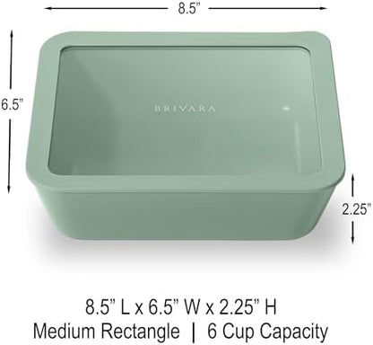 Glass Food Storage Container with Lid, 6-Cup Medium Rectangle | Microwave-Safe Airtight Lid, Oven-Safe Ceramic-Coated Glass | Zero Plastic, No PFAS/PFOA/BPA, Reusable [Willow]