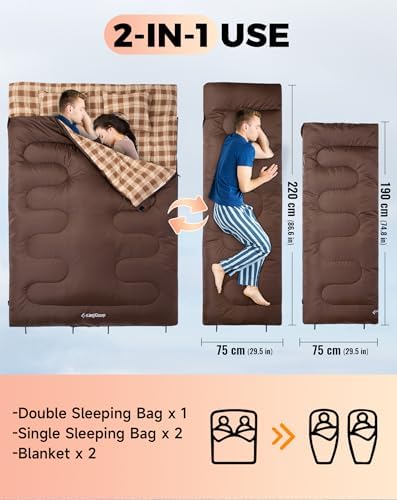 KingCamp Double Sleeping Bag for Adults, Queen Size 2 Person Sleeping Bag