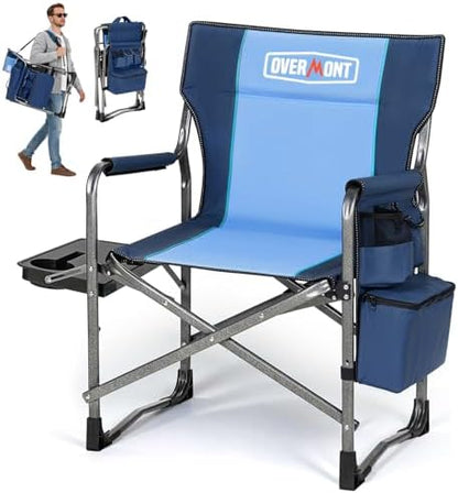 Overmont Folding Camping Chair with Side Table, Cooler Bag, 400 lb Capacity