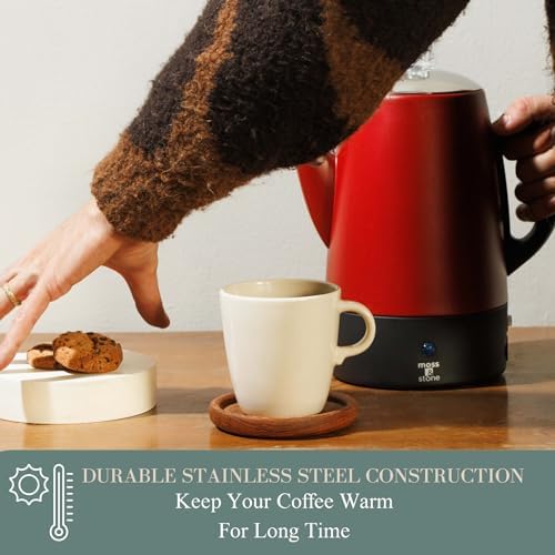 Moss & Stone 10 Cup Red Electric Percolator Coffee Pot, Stainless Steel