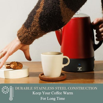 Moss & Stone 10 Cup Red Electric Percolator Coffee Pot, Stainless Steel