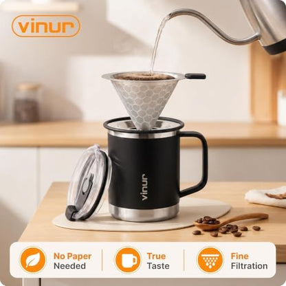 Pour Over Coffee Maker-12 oz Insulated Mug With Stainless Steel Filter