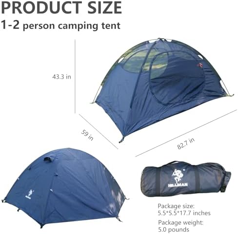 HILLMAN 1/2/3/4 Person Tents for Camping Instant Lightweight Backpacking Tents Easy Set Up Waterproof Family Camping Tent with Rainfly & Carry Bag Portable Dome Tent for Camping Hiking & Traveling