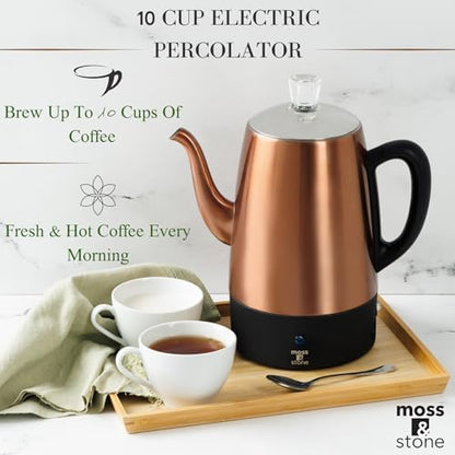 Moss & Stone 10 Cup Copper Electric Percolator Coffee Pot, Stainless Steel