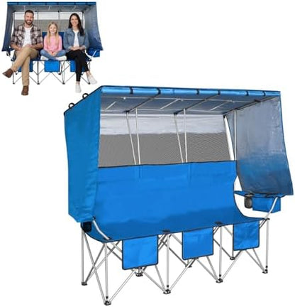 BESTHLS Portable Folding Camping Chair with Canopy Shade for 3 Person Blue
