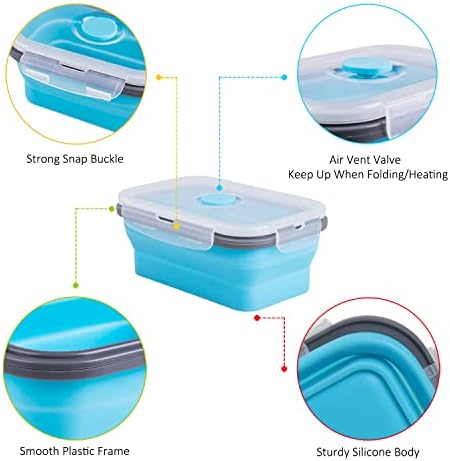 Collapsible Food Storage Containers with Airtight Lid, 16.9 oz, Small Kitchen Stacking Silicone Collapsible Meal Prep Container Set for Leftover, Microwave Freezer Dishwasher Safe, 4 Colors, Set of 4