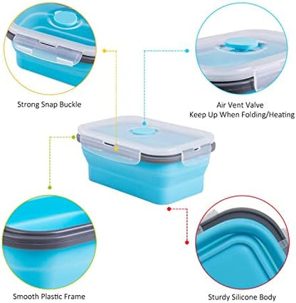 Collapsible Food Storage Containers with Airtight Lid, 16.9 oz, Small Kitchen Stacking Silicone Collapsible Meal Prep Container Set for Leftover, Microwave Freezer Dishwasher Safe, 4 Colors, Set of 4