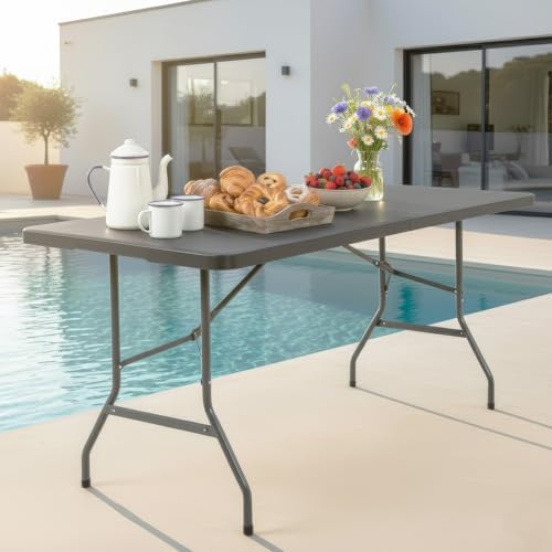 FDW | 6FT Folding Table | Black | Portable Plastic Table