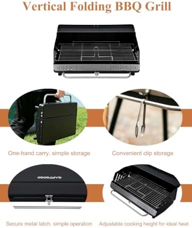 Vertical Folding BBQ Grill, Charcoal Grill with Enameled Charcoal Pan, Chrome-Plated Cooking Grid, High Stand Up Design, Portable Outdoor Barbecue for Camping Backyard Patio 4-8 Persons