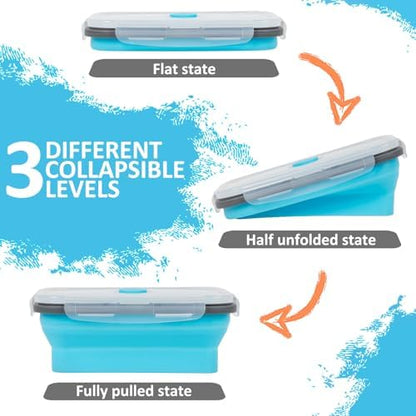 Collapsible Silicone Food Storage Containers Set with Lid & Air Vent,Foldable Lunch Containers(4PCS,Blue,27oz)
