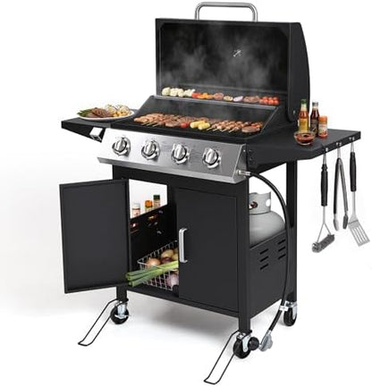 HUGROVE 40,000 BTU Propane Gas Grill, 4 Burner Outdoor BBQ Grill