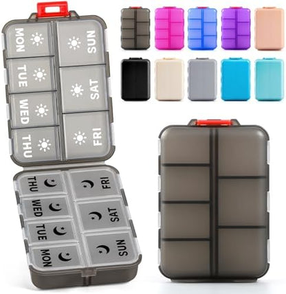 Foldable Portable 7 Day Pill Organizer 2 Times a Day, AM PM Weekly Pill Box